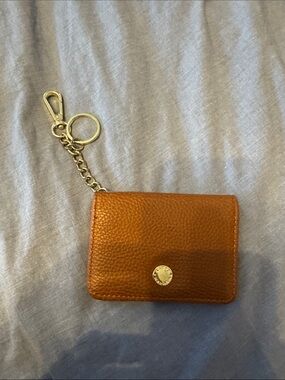 Steve Madden Pebbled Cognac Card Wallet Keychain with Gold Hardware
